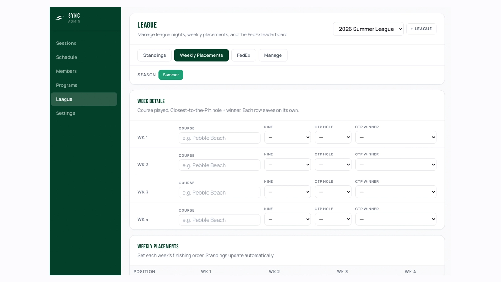 Swing Sync dashboard