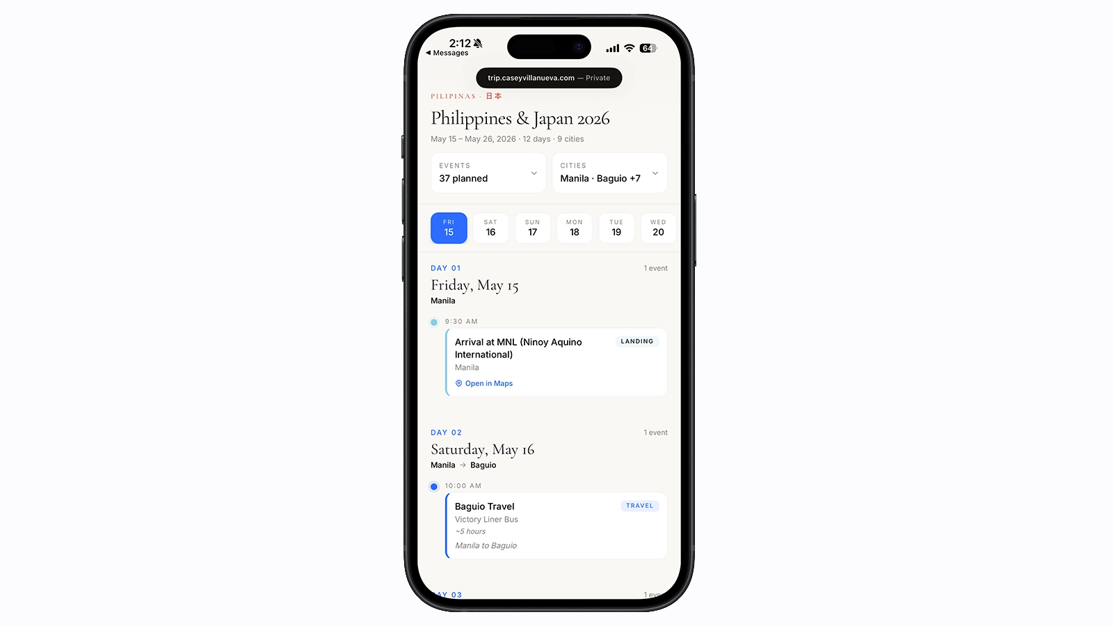 Trip Generator itinerary